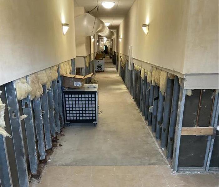 Hotel hallway with flood cuts